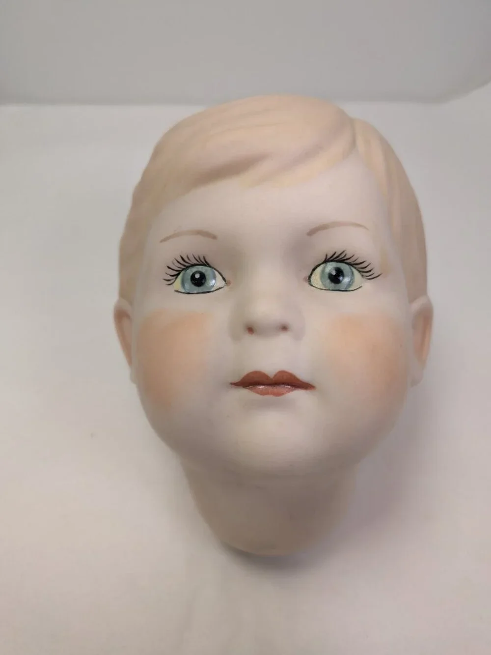 Vintage Bisque Porcelain Doll Head Molded Hair Blue Eyes 14